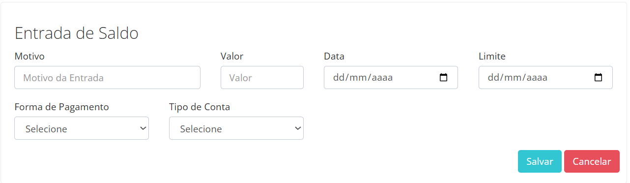 Formulário para gerar um novo saldo